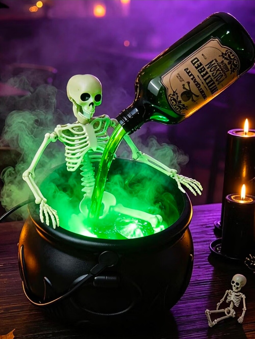 Witches Cauldron Halloween Decor W. Mist Maker&Skeleton | NEW IN BOX |
